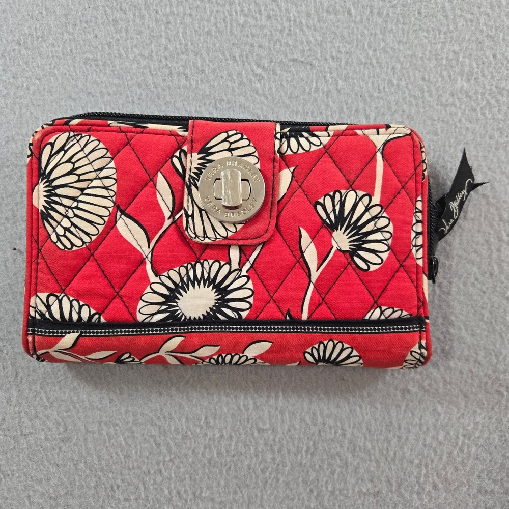 Vera Bradley Turnlock Wallet Womens OS Red Pinwheel Floral Quilted Cotton